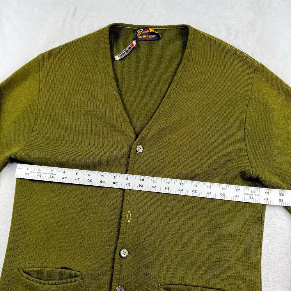 Vintage 60s Brentwood Cardigan Sweater Mens M Rockabilly Avocado Swing Bowling